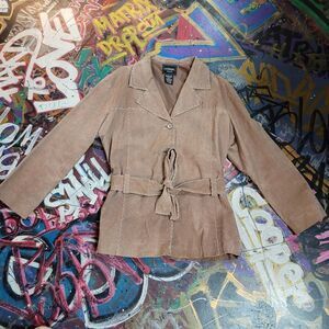 Y2K Outbrook Woman size 2x suede leather Belted jacket light brown 100% leather